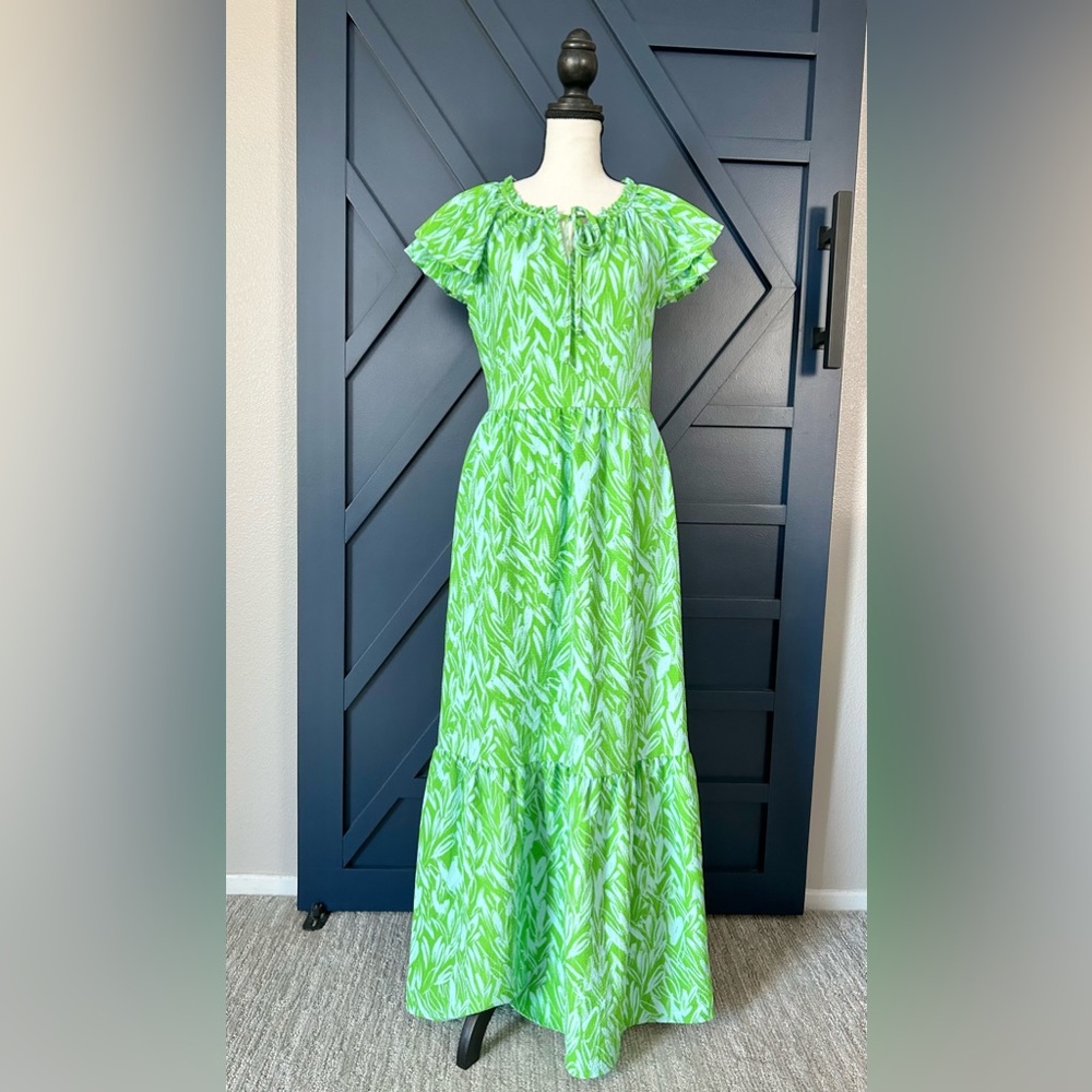 Dress Spring Summer Green Light Blue Long Short Sleeve Size Medium